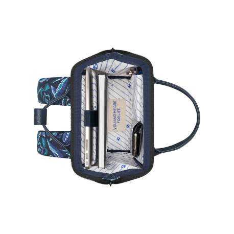 Sac à dos marine imprimé de feuilles avec logo iconique sur le devant - Image 8