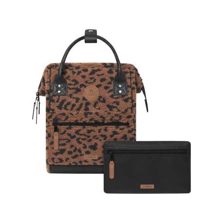 Sac à dos léopard imprimé avec deux pochettes interchangeables et logo iconique