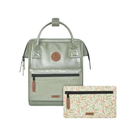 Sac à dos vert uni avec deux pochettes interchangeables et logo iconique
