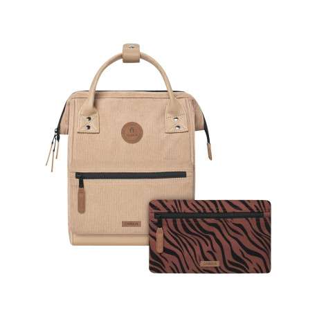 Sac à dos beige uni avec deux pochettes interchangeables et logo iconique