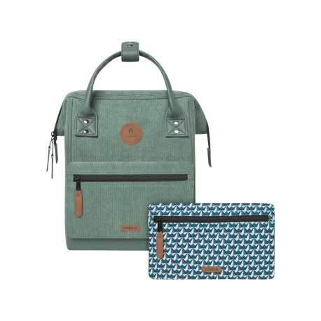 Sac à dos kaki uni avec deux pochettes interchangeables et logo iconique