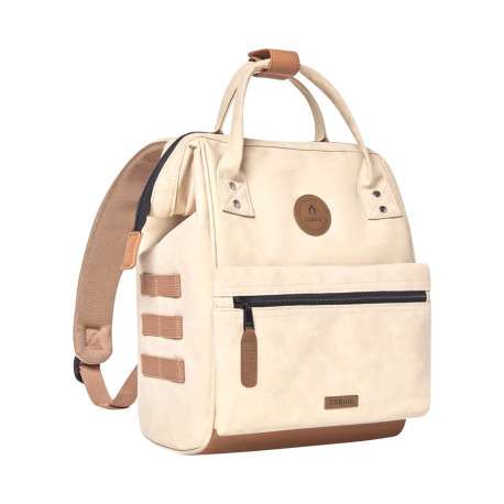Sac à dos beige uni avec pochettes interchangeables et logo iconique - Image 4