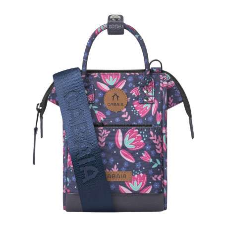 Sac à bandoulière marine imprimé de fleurs avec une fermeture zippée