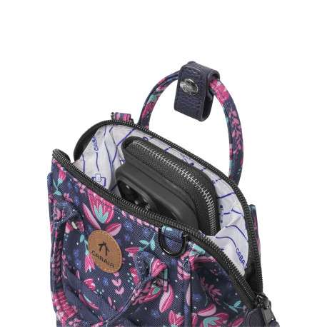 Sac à bandoulière marine imprimé de fleurs avec une fermeture zippée - Image 3