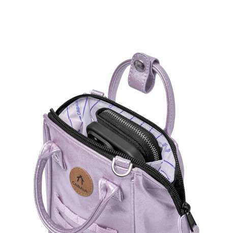 Sac à bandoulière violet uni avec une petite pochette sur le devant - Image 3