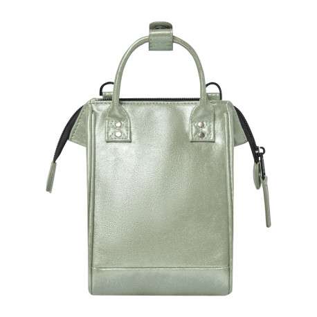 Sac à bandoulière vert uni avec une fermeture zippée et une petite pochette - Image 2