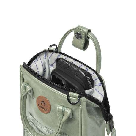 Sac à bandoulière vert uni avec une fermeture zippée et une petite pochette - Image 3