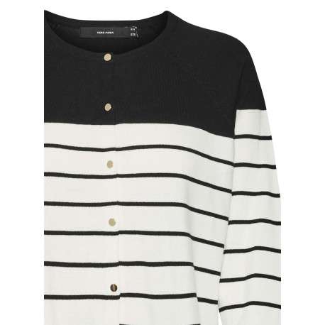 Cardigan en coton mélangé écru à rayures noires avec une coupe droite et boutons - Image 2