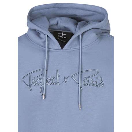 Sweat à capuche bleu uni à coupe droite avec le nom de la marque brodé en relief - Image 3