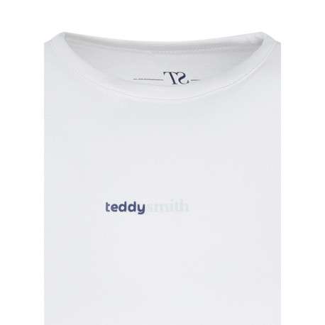 T-shirt court en coton blanc uni à coupe près du corps avec le nom de la marque - Image 3