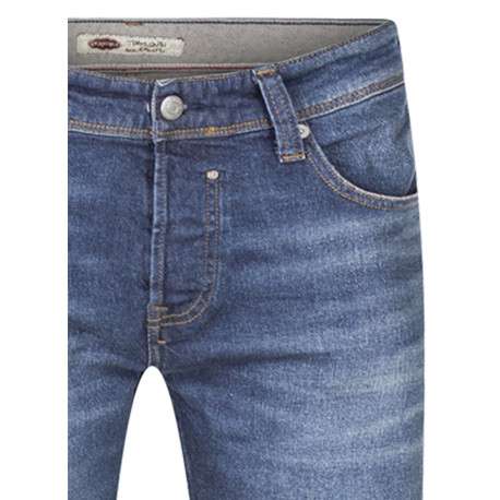 Jean en coton bleu délavé fermé par des boutons avec une coupe regular fit - Image 3