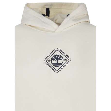 Sweat en coton beige à coupe droite avec col à capuche et logo noir imprimé - Image 3