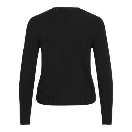 Gilet noir uni avec une coupe droite et des manches longues à bords côtes - Image 2