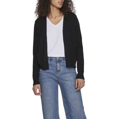 Gilet noir uni avec une coupe droite et des manches longues à bords côtes - Image 4