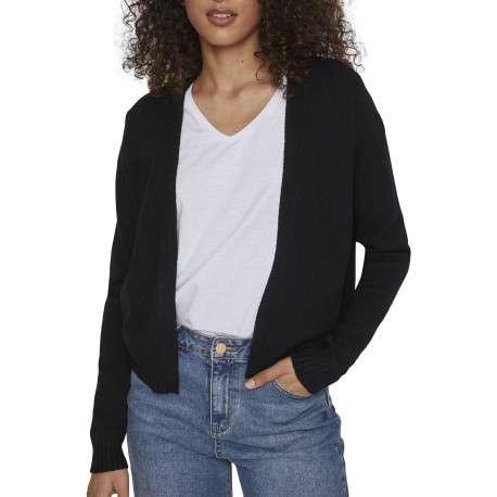 Gilet noir uni avec une coupe droite et des manches longues à bords côtes - Image 5