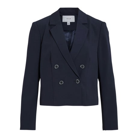 Blazer marine uni avec une coupe droite à col à revers et des manches longues