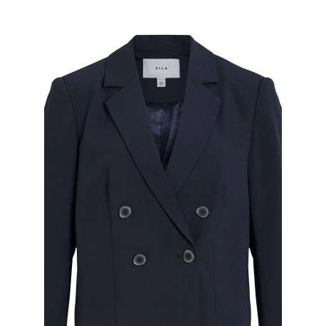 Blazer marine uni avec une coupe droite à col à revers et des manches longues - Image 3