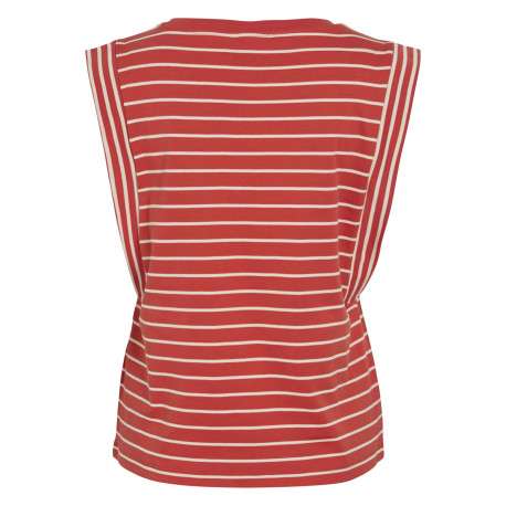 T-shirt en coton rouge rayé avec une coupe droite et un col rond - Image 2