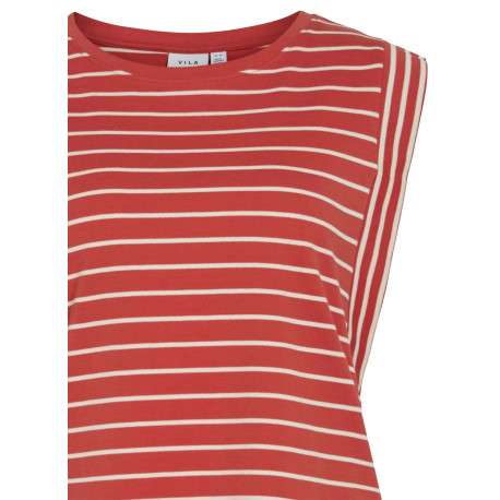 T-shirt en coton rouge rayé avec une coupe droite et un col rond - Image 3