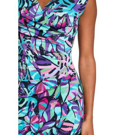Robe courte bleue fleurie à coupe ajustée avec un col cache-coeur - Image 6