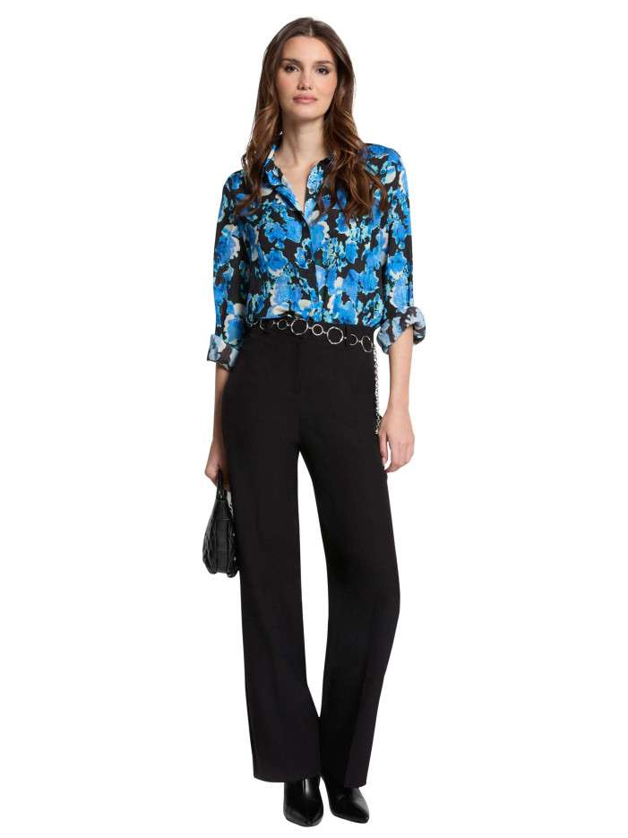 Chemise Manches Longues Morgan Colorée Avec écharpe Noire Florale - Taille M
