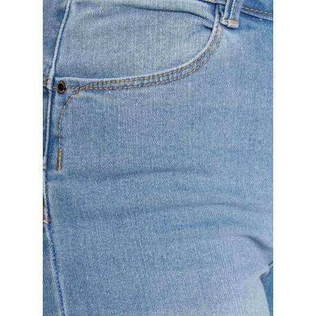 Jean en coton mélangé bleu délavé avec une coupe slim et surpiqûres beiges - Image 2