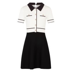 Robe courte ivoire bicolore à coupe trapèze avec col à revers et boutons chromés