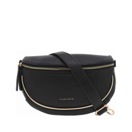Banane noire unie grainée avec fermeture zippée et marque dorée