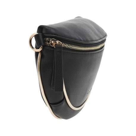 Banane noire unie grainée avec fermeture zippée et marque dorée - Image 2