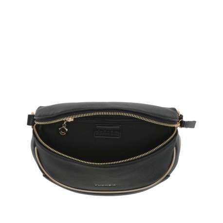 Banane noire unie grainée avec fermeture zippée et marque dorée - Image 4