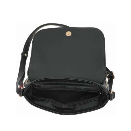 Sac à bandoulière noir uni grainé avec liseré doré et rabat avec pression - Image 4