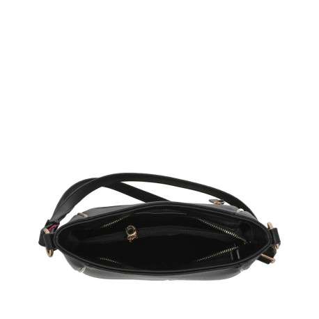 Sac à main porté épaule noir uni grainé avec liseré doré et marque dorée - Image 4