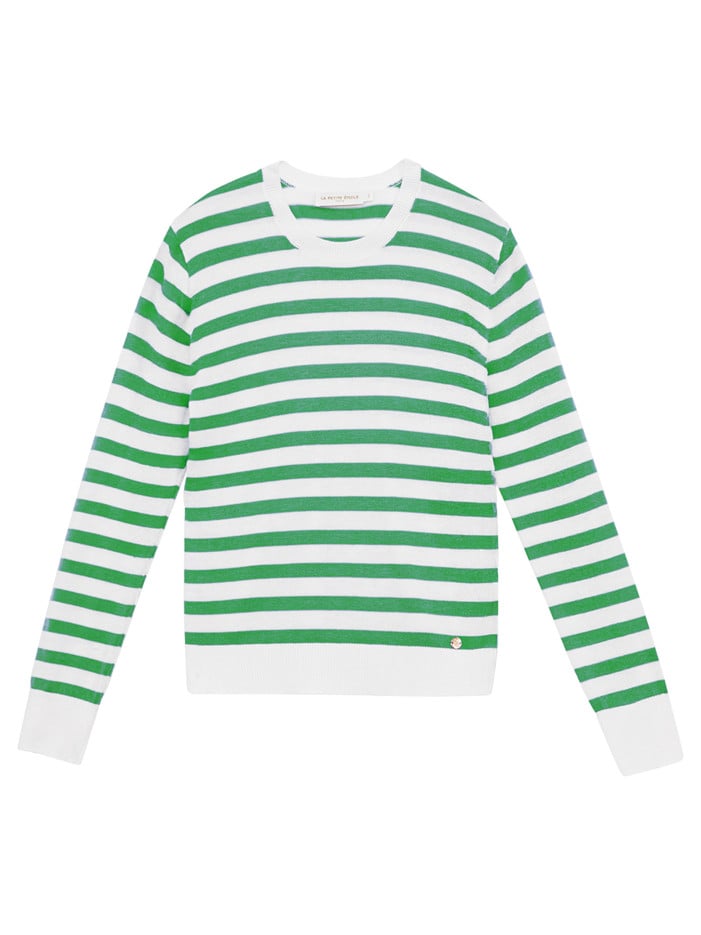 Pull blanc à rayures vertes...