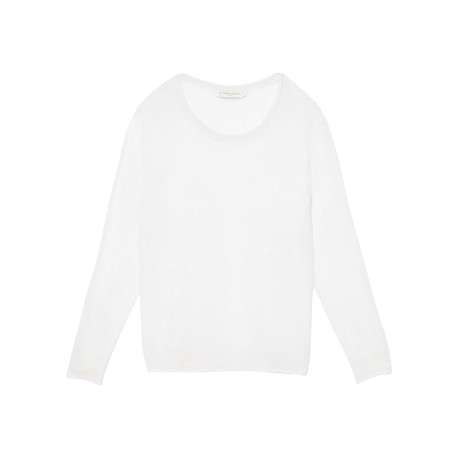 Pull en maille fine écru à coupe droite avec manches longues et col rond