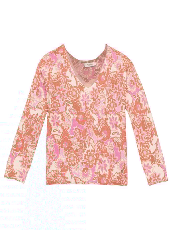 Pull rose à imprimé fleuri...