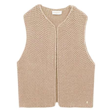 Gilet sans manches beige en maille tricotée avec une coupe droite
