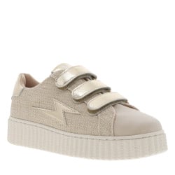 Tennis beige à semelle creepers écrue avec 3 bandes auto-agrippante dorées