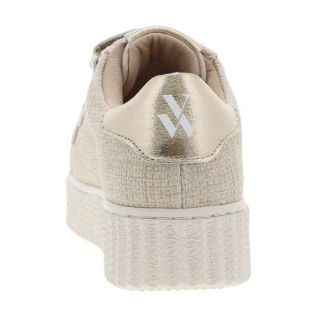Tennis beige à semelle creepers écrue avec 3 bandes auto-agrippante dorées - Image 9