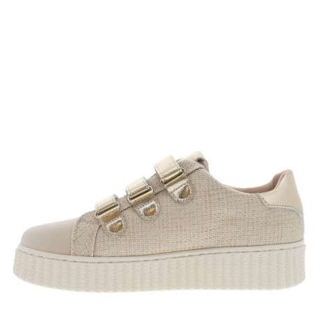 Tennis beige à semelle creepers écrue avec 3 bandes auto-agrippante dorées - Image 5