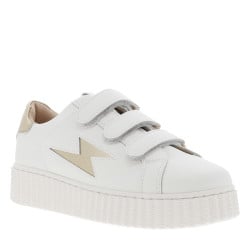 Tennis blanches et or à plateforme avec semelle creepers et 3 velcros