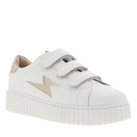Tennis blanches et or à plateforme avec semelle creepers et 3 velcros