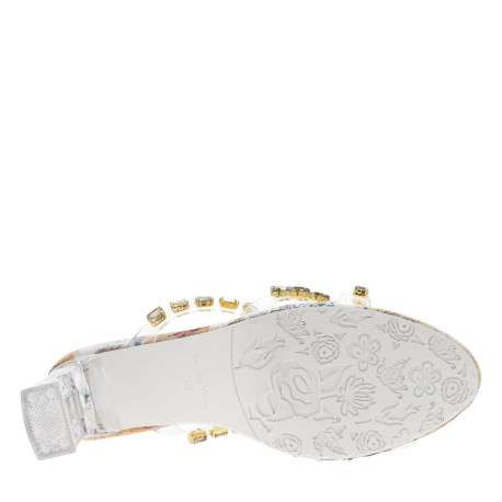 Mules dorées à talon décroché haut avec semelle imprimée à motif floral - Image 5
