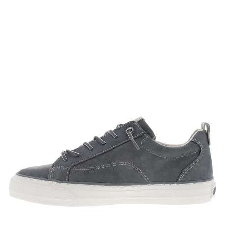 Tennis grises à semelle blanche avec lacets élastiqués gris et logo blanc