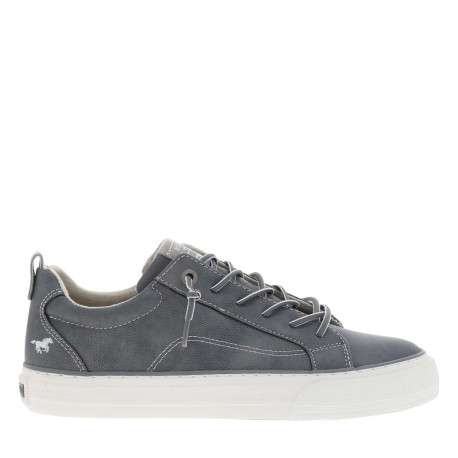 Tennis grises à semelle blanche avec lacets élastiqués gris et logo blanc - Image 2