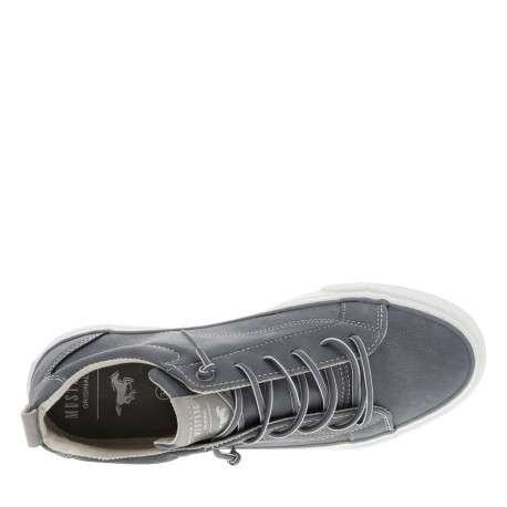 Tennis grises à semelle blanche avec lacets élastiqués gris et logo blanc - Image 4