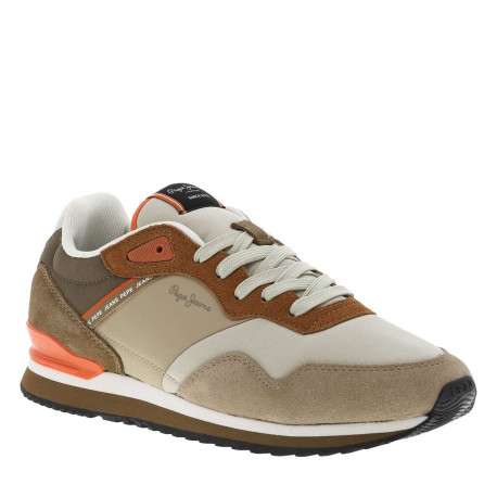Baskets running en cuir marron et orange à talon plat avec logo blanc - Image 3