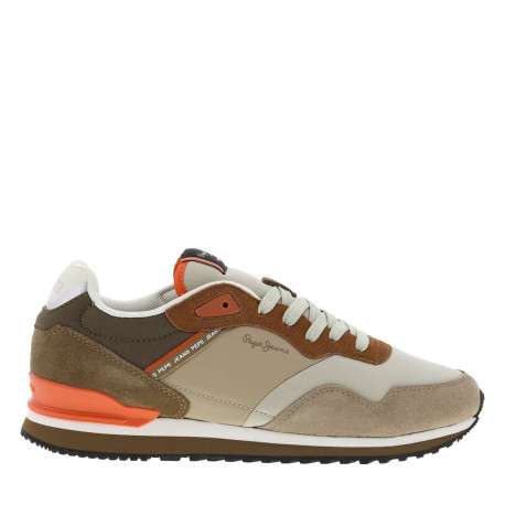 Baskets running en cuir marron et orange à talon plat avec logo blanc - Image 2