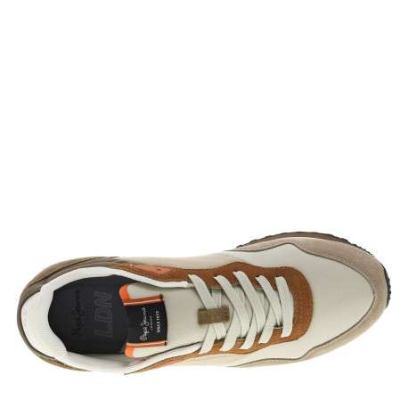 Baskets running en cuir marron et orange à talon plat avec logo blanc - Image 4