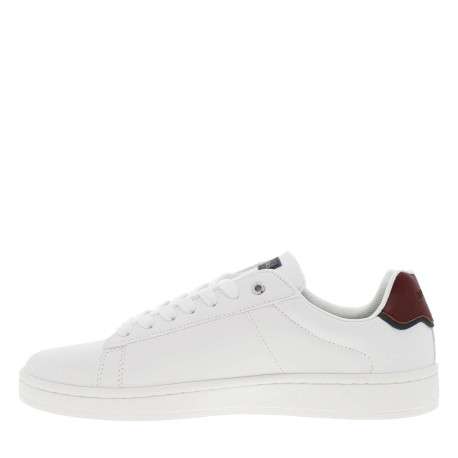Tennis blanches à semelle plate avec lacets et empiècements marine et bordeaux
