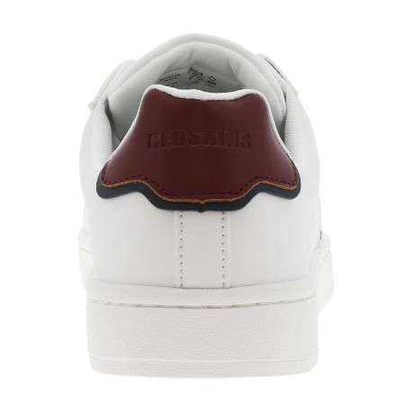 Tennis blanches à semelle plate avec lacets et empiècements marine et bordeaux - Image 6